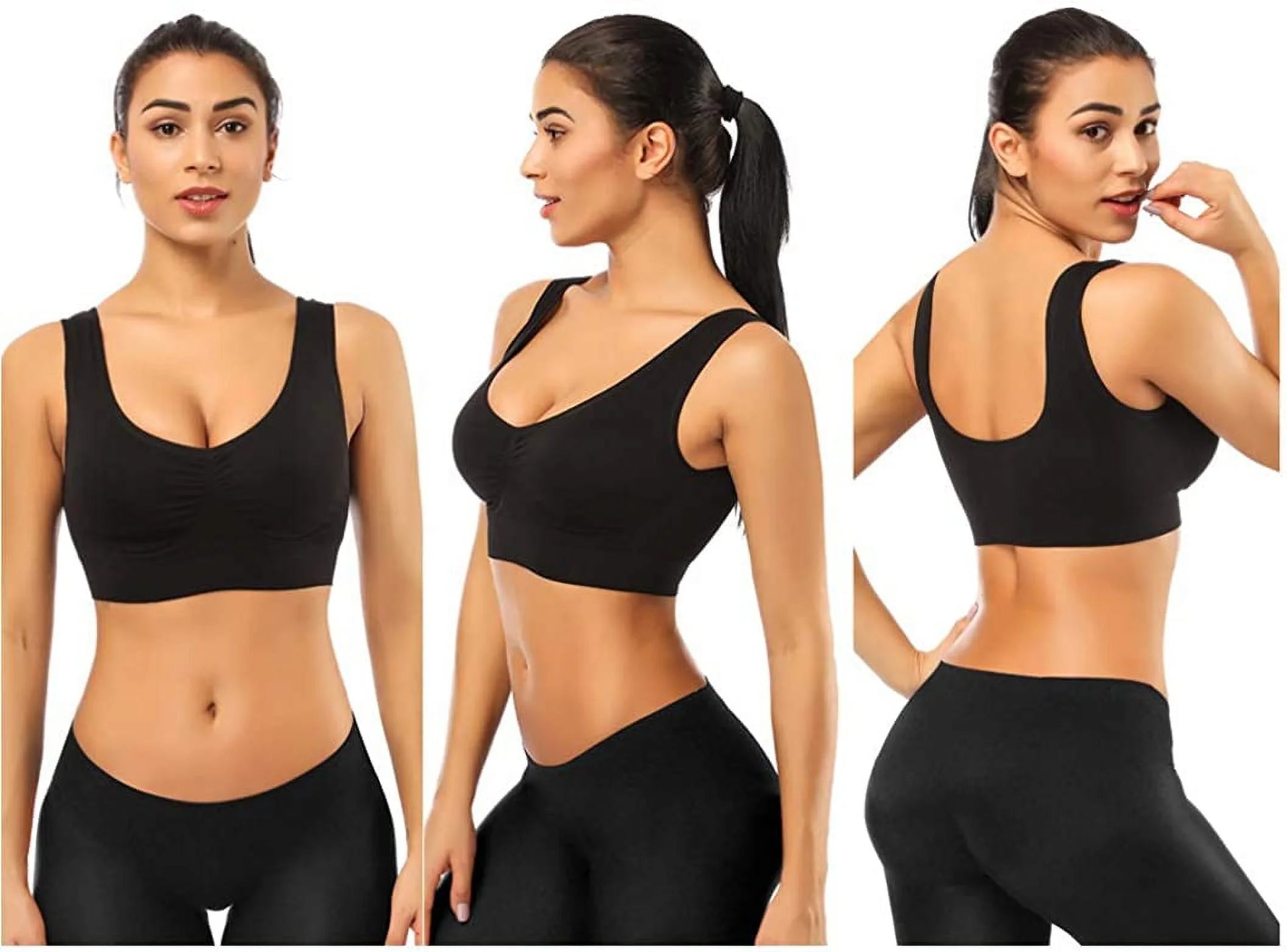 3-Pack Women's Seamless Sports Bras - Comfortable & Stylish with Removable Pads, Plus Size, Black, White & Nude, XXL