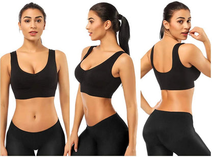 3-Pack Women's Seamless Sports Bras - Comfortable & Stylish with Removable Pads, Plus Size, Black, White & Nude, XXL
